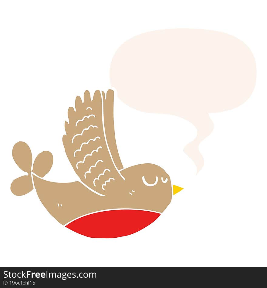 Cartoon Bird And Speech Bubble In Retro Style