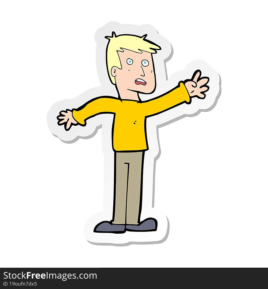 Sticker Of A Cartoon Worried Man Reaching