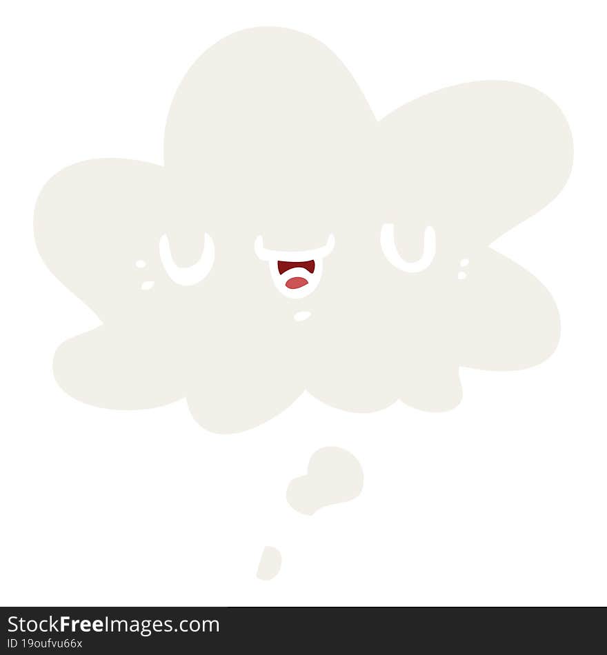 happy cartoon face with thought bubble in retro style