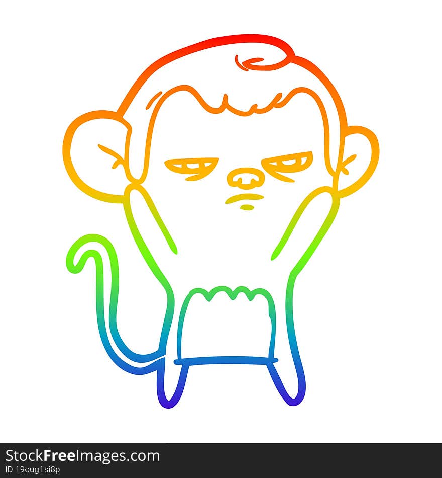 rainbow gradient line drawing of a cartoon monkey