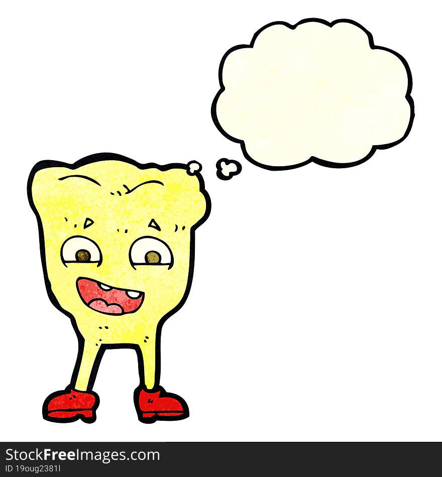 cartoon yellow tooth with thought bubble