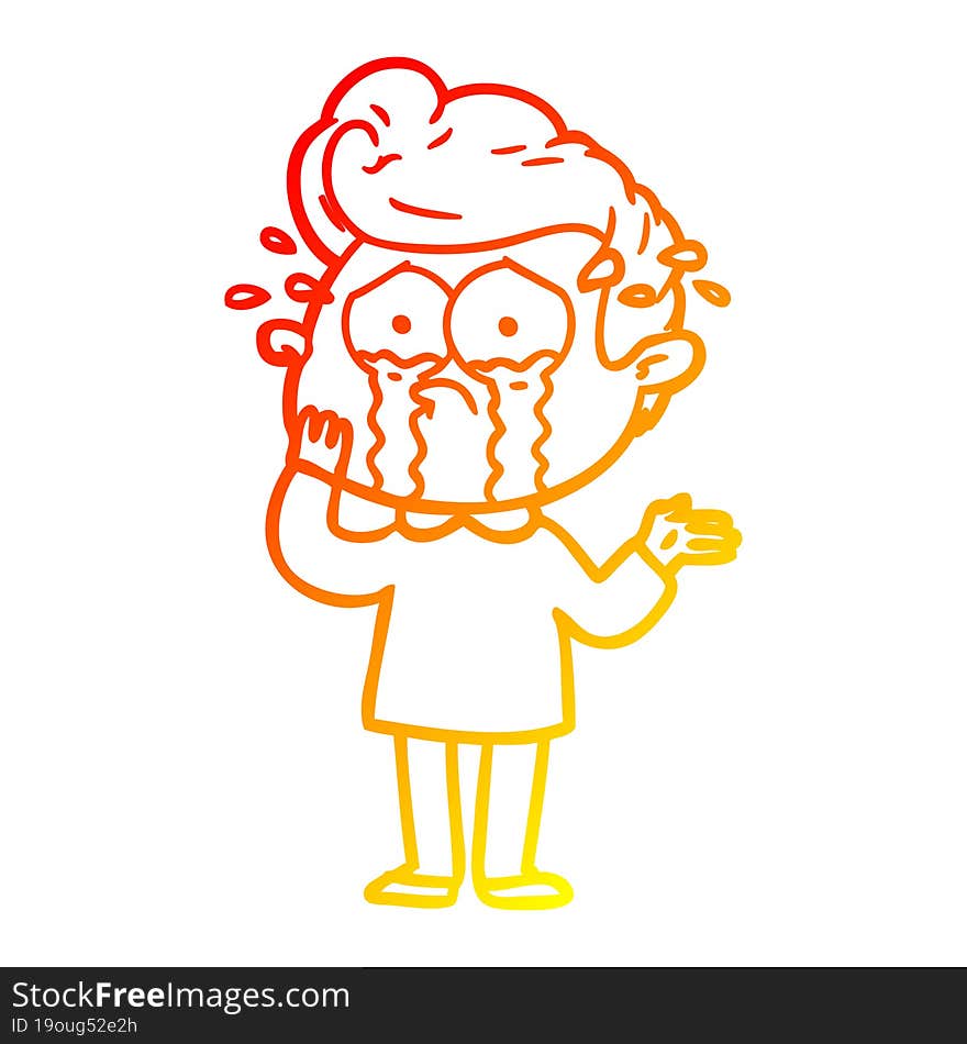 warm gradient line drawing cartoon worried crying man