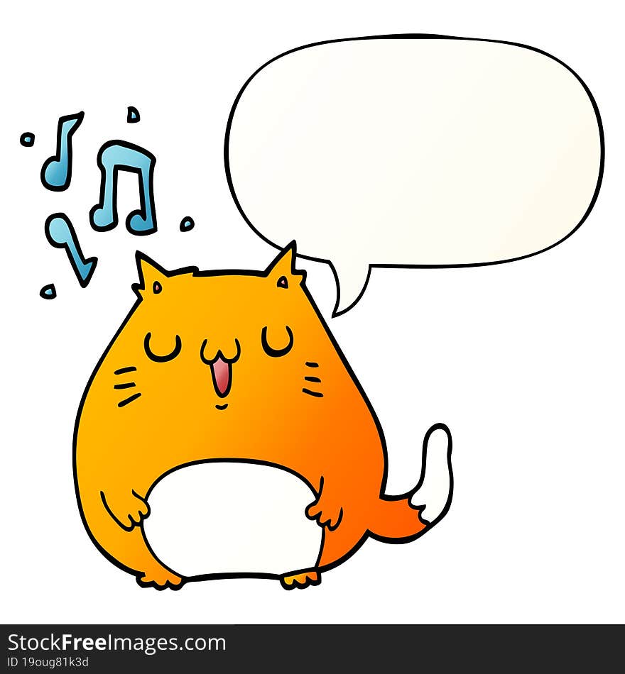 cartoon cat singing and speech bubble in smooth gradient style