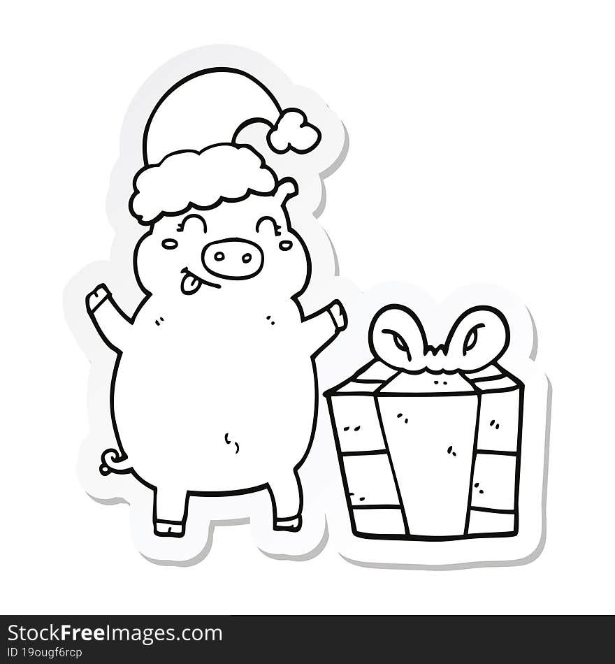 sticker of a cartoon happy christmas pig