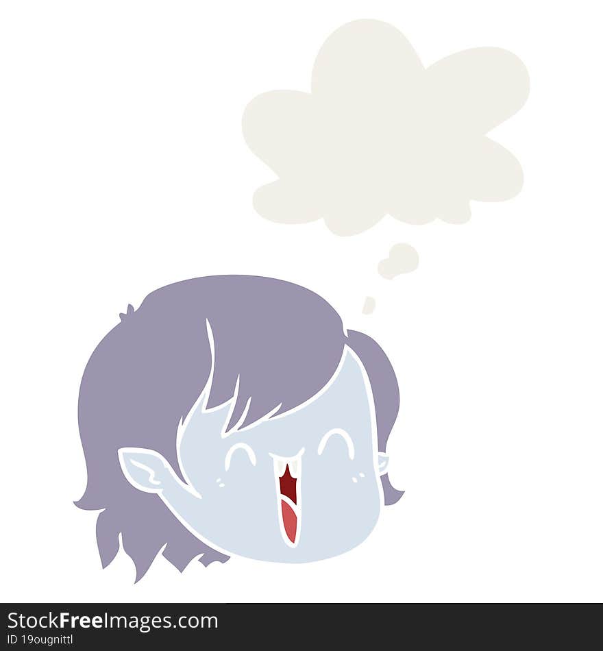 cartoon vampire girl face with thought bubble in retro style