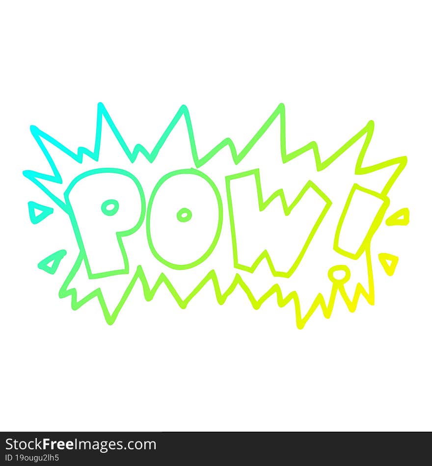 cold gradient line drawing of a cartoon word pow