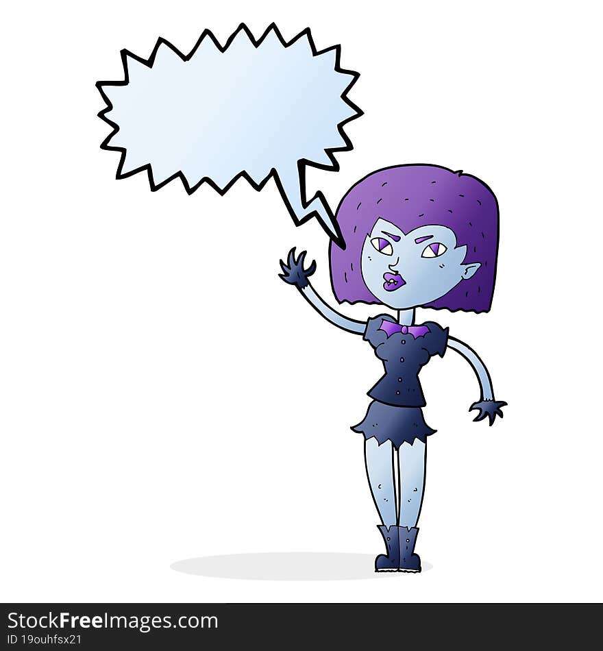 cartoon pretty vampire girl with speech bubble