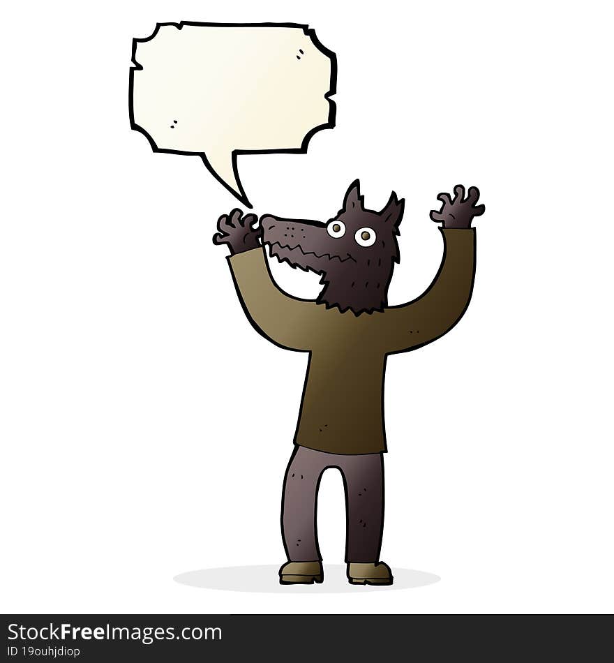 cartoon wolf man with speech bubble