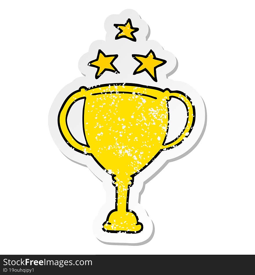 distressed sticker of a cartoon sports trophy