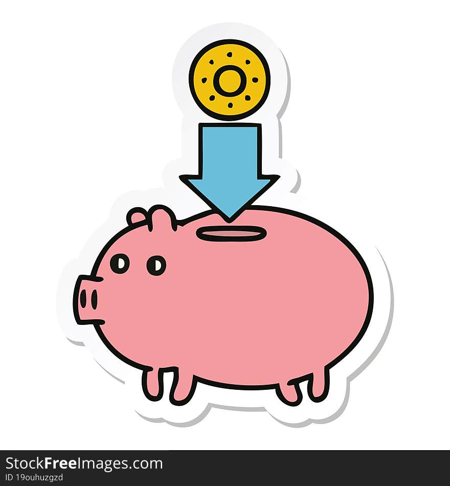 Sticker Of A Cute Cartoon Piggy Bank