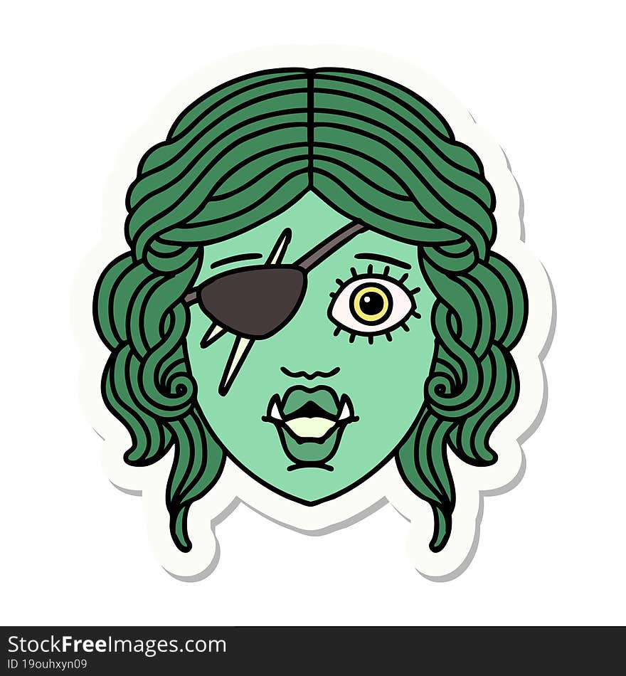 sticker of a orc rogue character face. sticker of a orc rogue character face