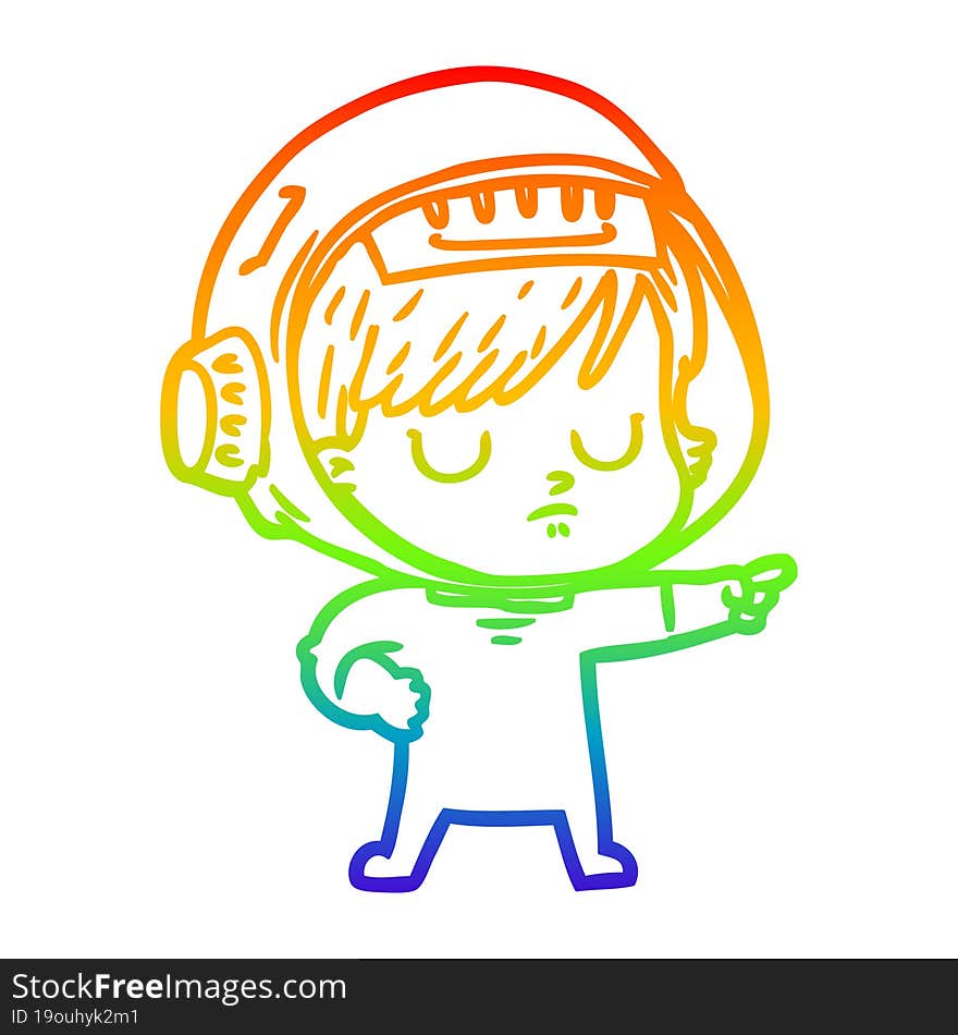 rainbow gradient line drawing cartoon astronaut woman