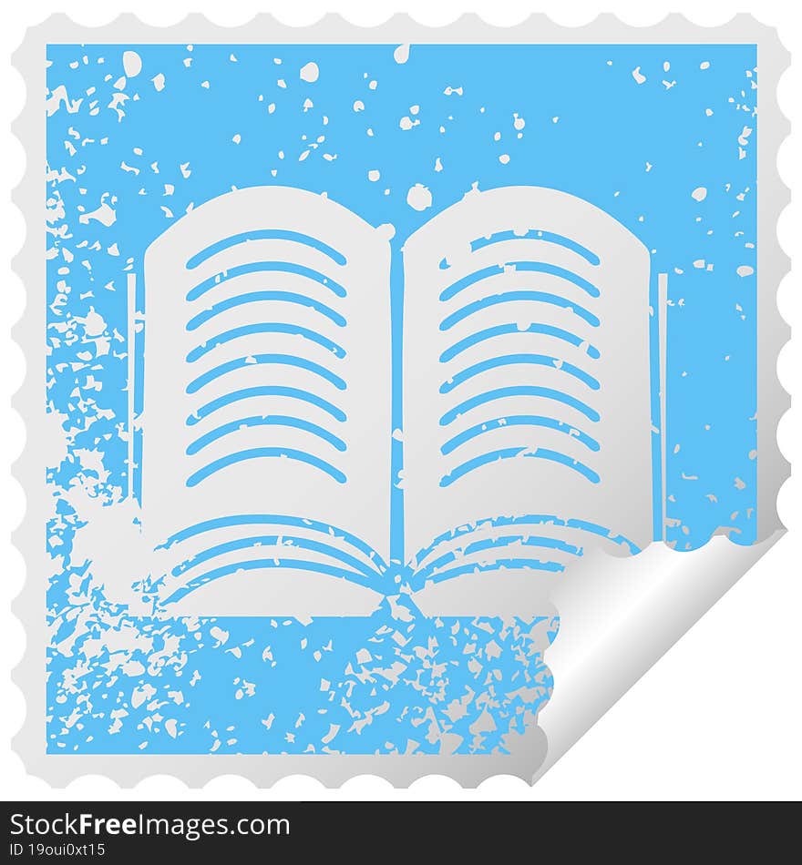 distressed square peeling sticker symbol open book