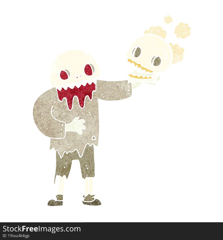 cartoon zombie holding a skull