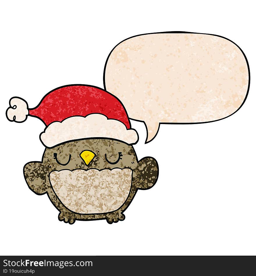 cute christmas owl and speech bubble in retro texture style