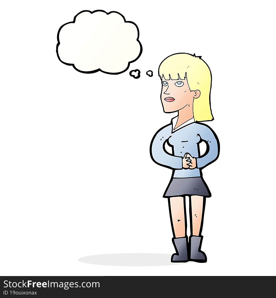 Cartoon Woman Waiting With Thought Bubble