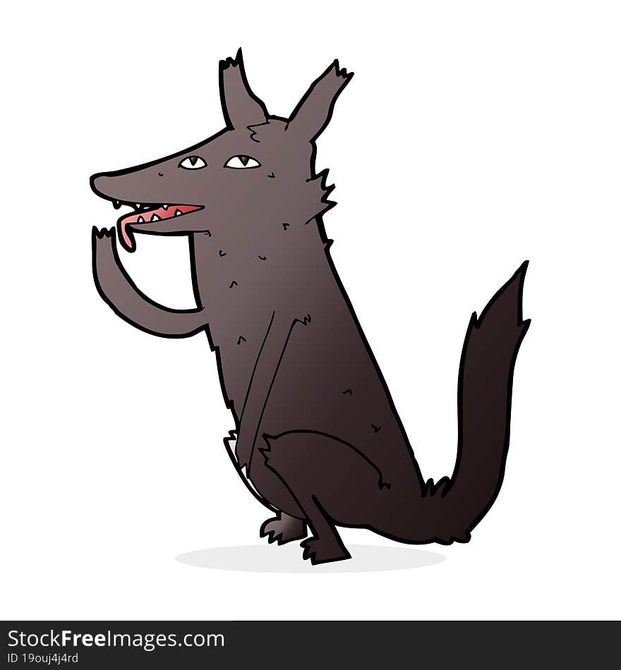 cartoon wolf licking paw