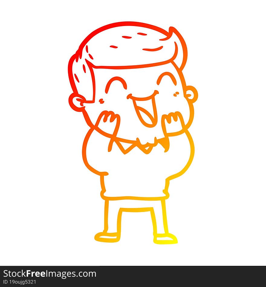 warm gradient line drawing of a cartoon man laughing