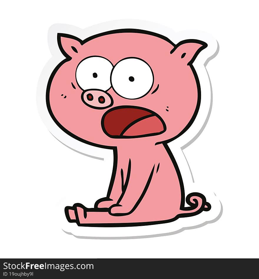 Sticker Of A Cartoon Sitting Pig Shouting