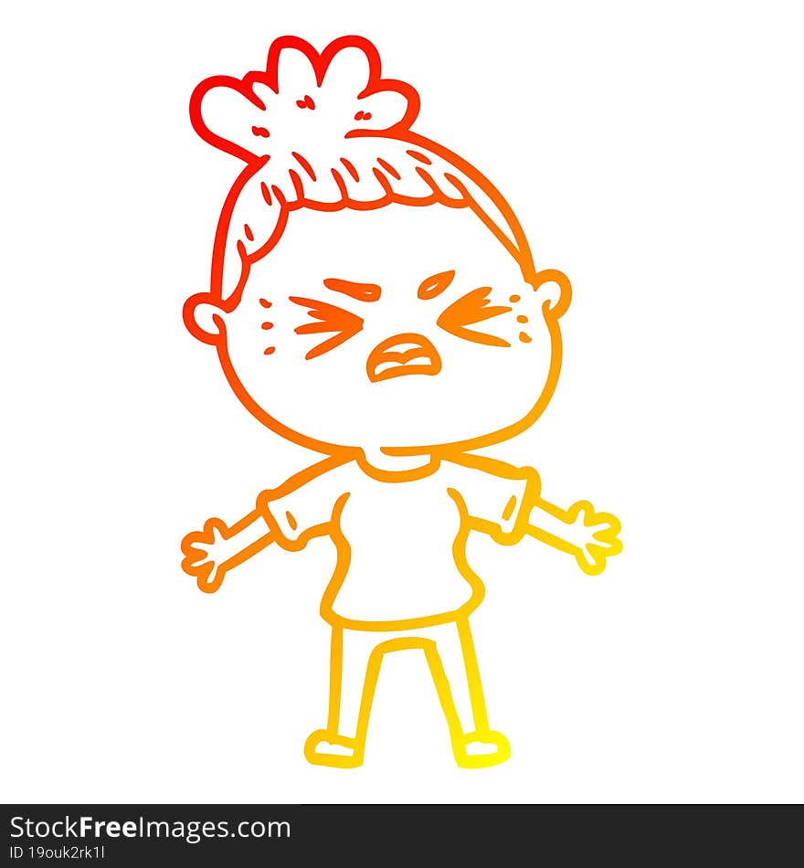 warm gradient line drawing cartoon angry woman