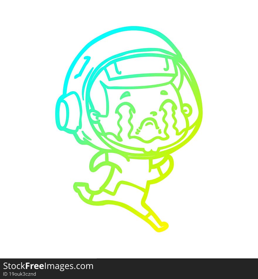 cold gradient line drawing cartoon crying astronaut