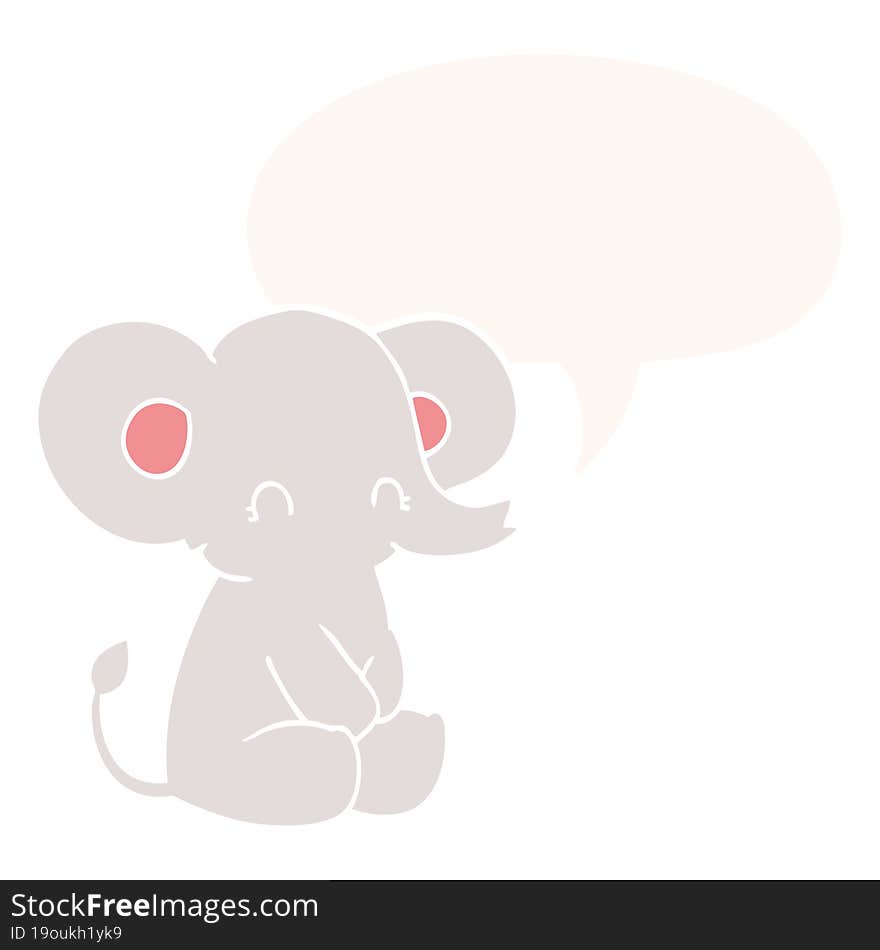 cute cartoon elephant and speech bubble in retro style