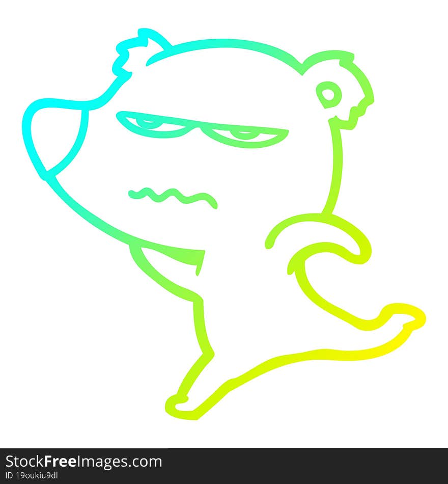 cold gradient line drawing annoyed bear cartoon running