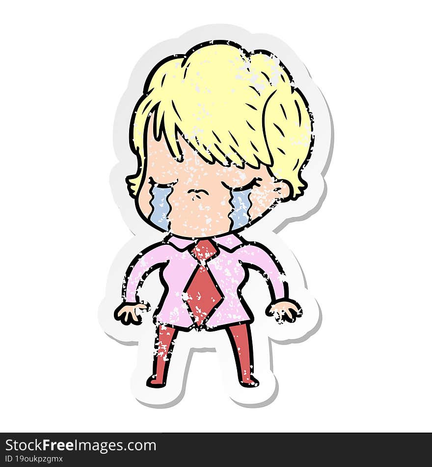 Distressed Sticker Of A Cartoon Woman Crying