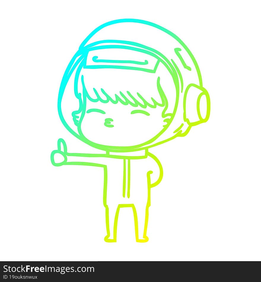 cold gradient line drawing cartoon curious astronaut giving thumbs up