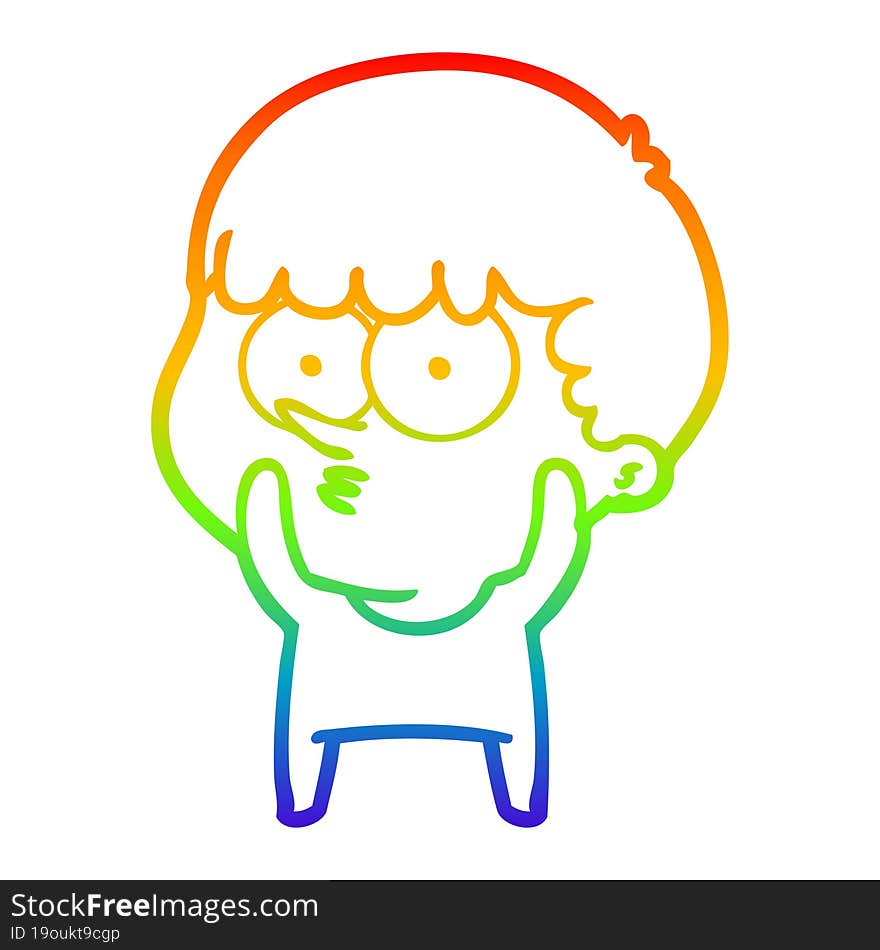 rainbow gradient line drawing cartoon curious boy