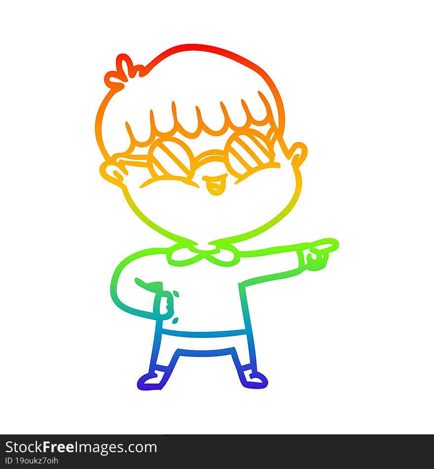 rainbow gradient line drawing cartoon boy wearing spectacles