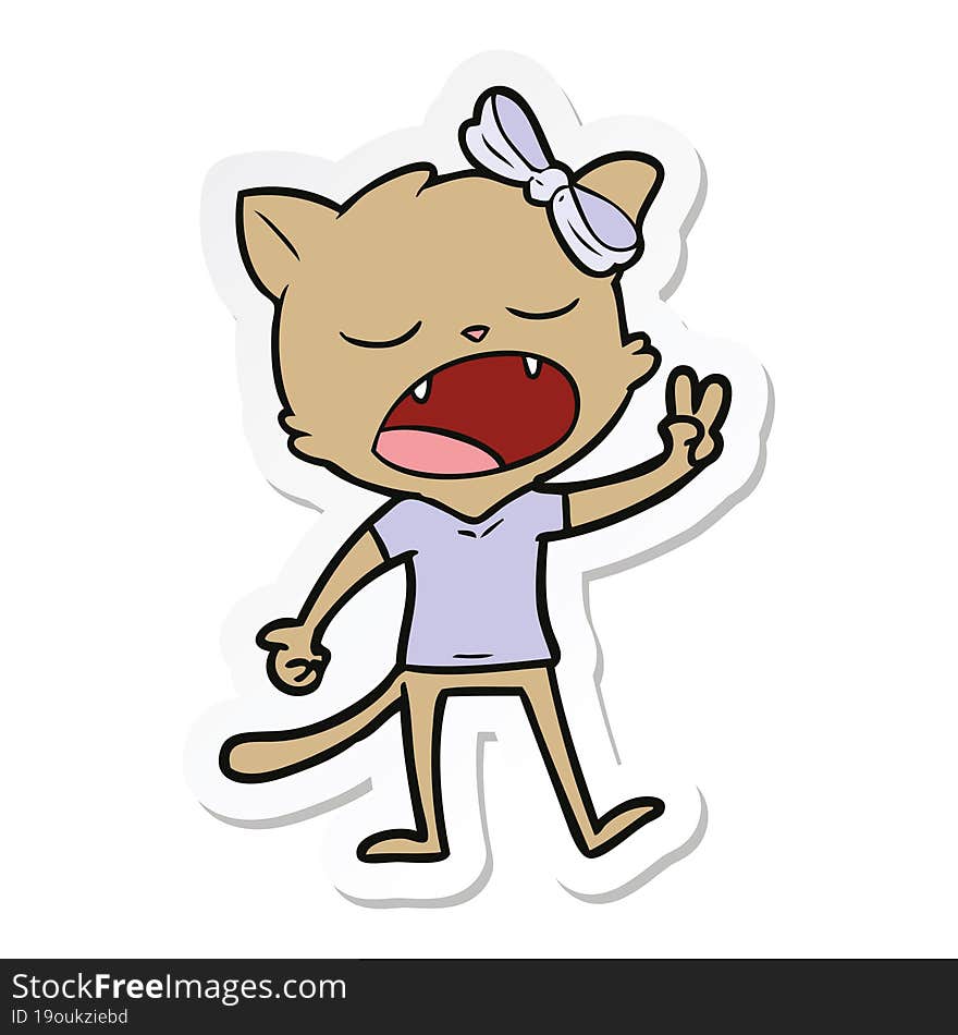 sticker of a cartoon yawning cat