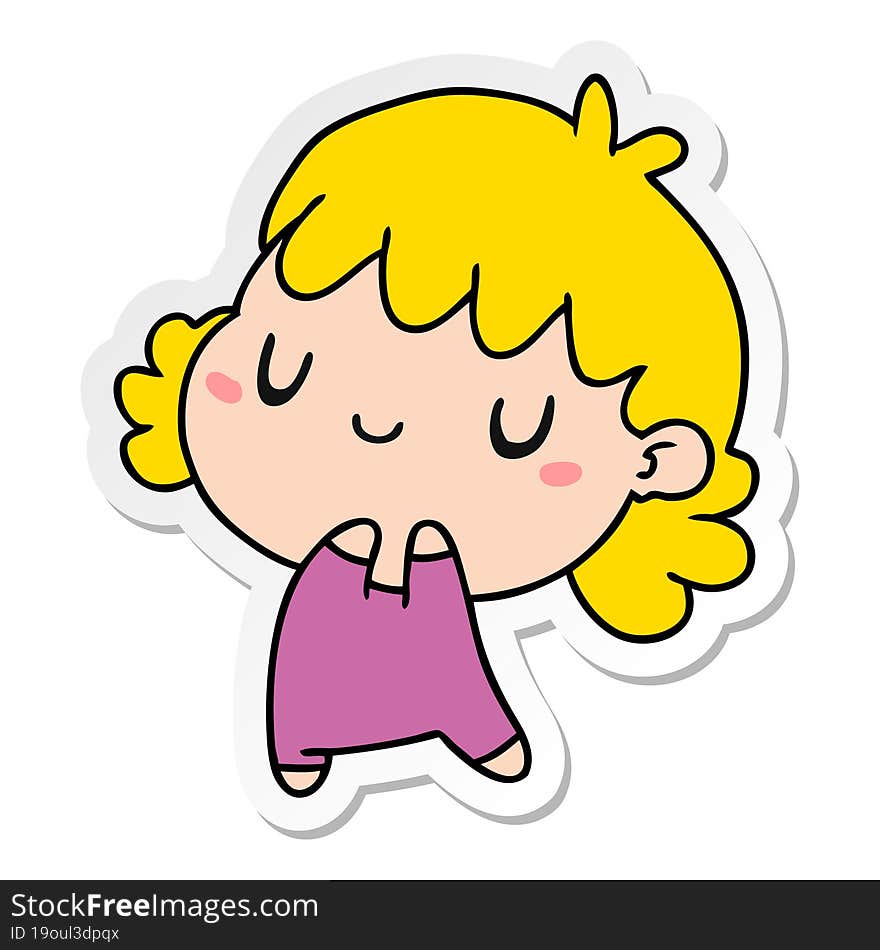 Sticker Cartoon Of A Cute Kawaii Girl