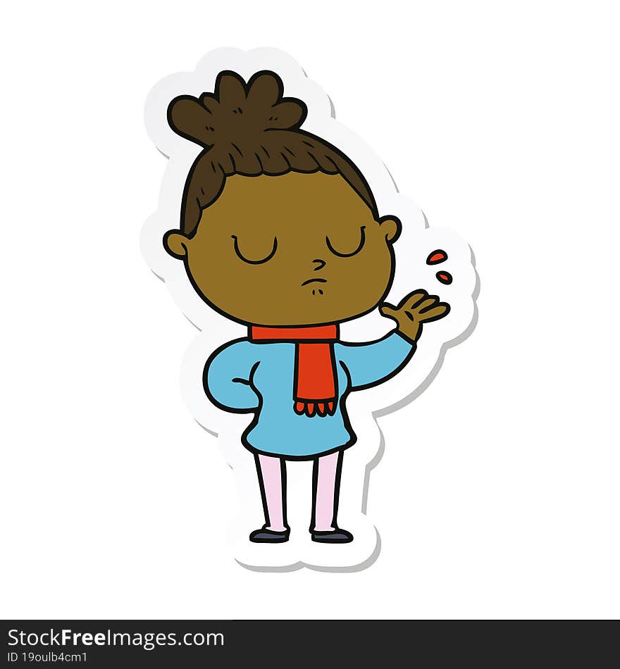 sticker of a cartoon calm woman