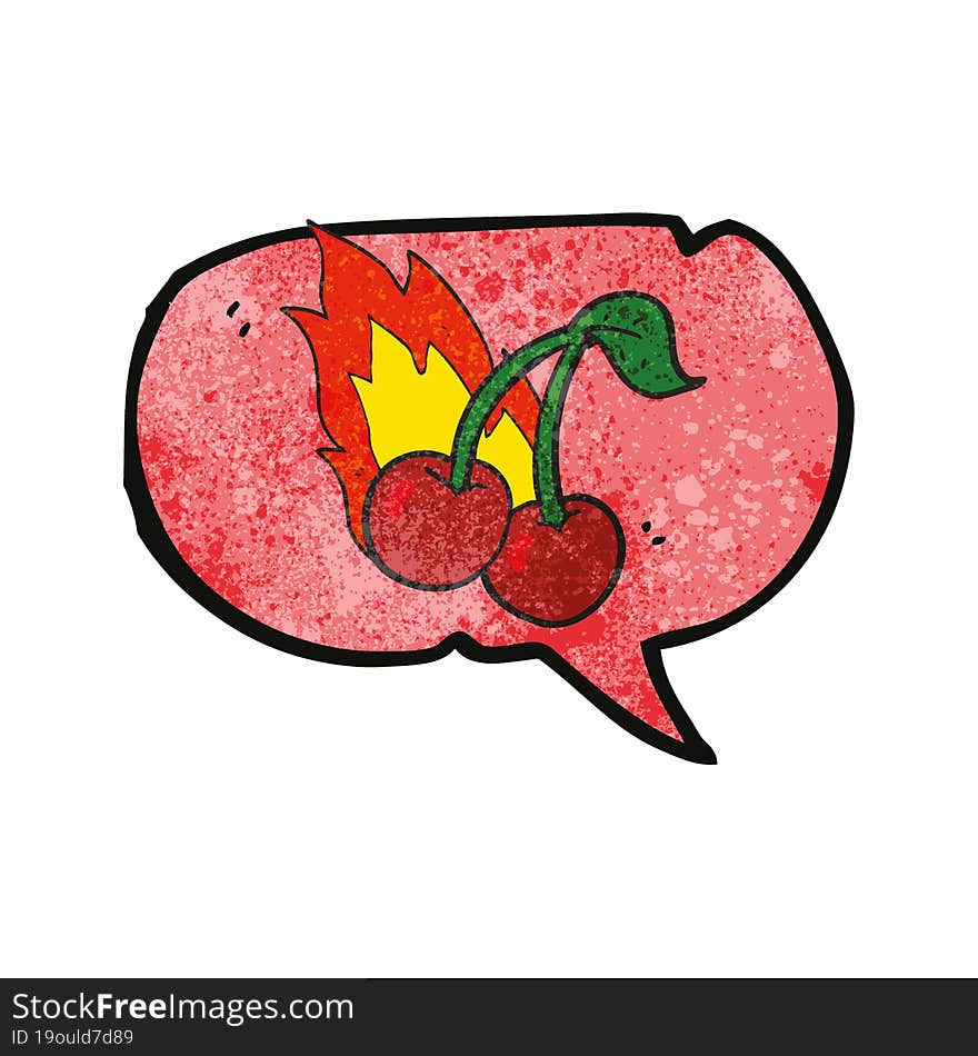 freehand drawn texture speech bubble cartoon flaming cherries