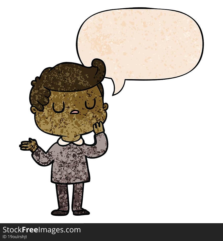 cartoon man wondering with speech bubble in retro texture style