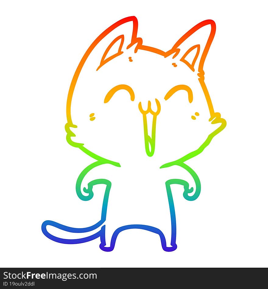 rainbow gradient line drawing happy cartoon cat meowing