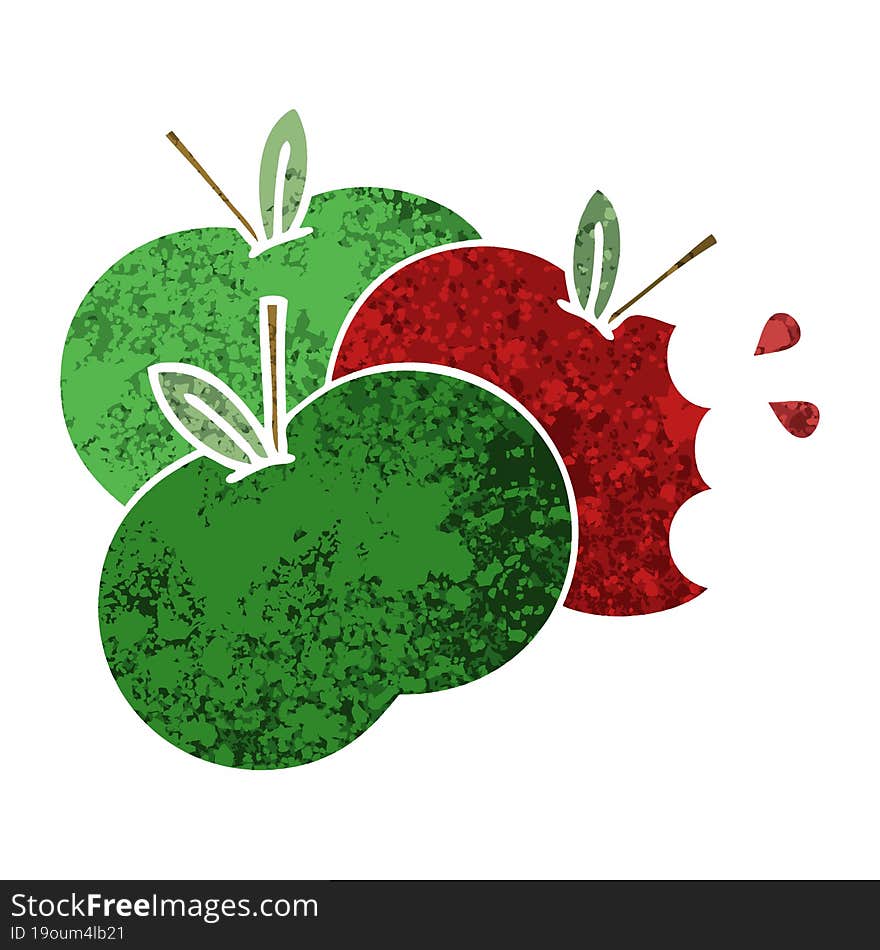 Retro Illustration Style Cartoon Juicy Apple