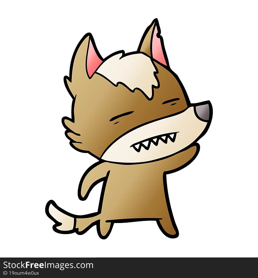 cartoon wolf waving showing teeth. cartoon wolf waving showing teeth