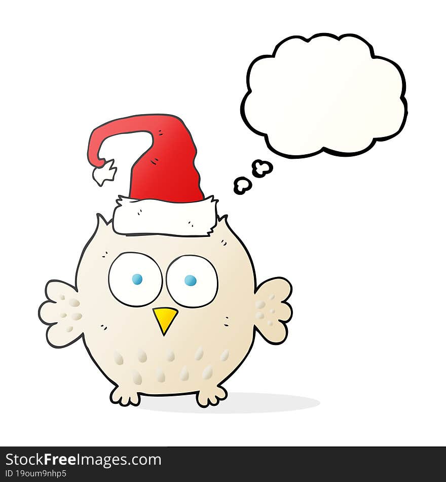 Thought Bubble Cartoon Owl Wearing Christmas Hat