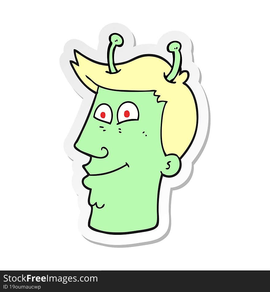 sticker of a cartoon alien man