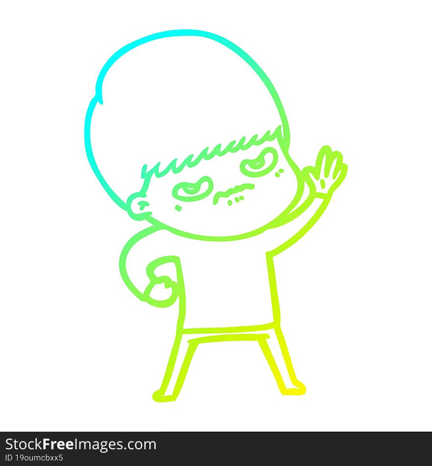 cold gradient line drawing angry cartoon boy