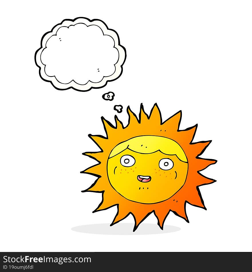 sun cartoon character with thought bubble