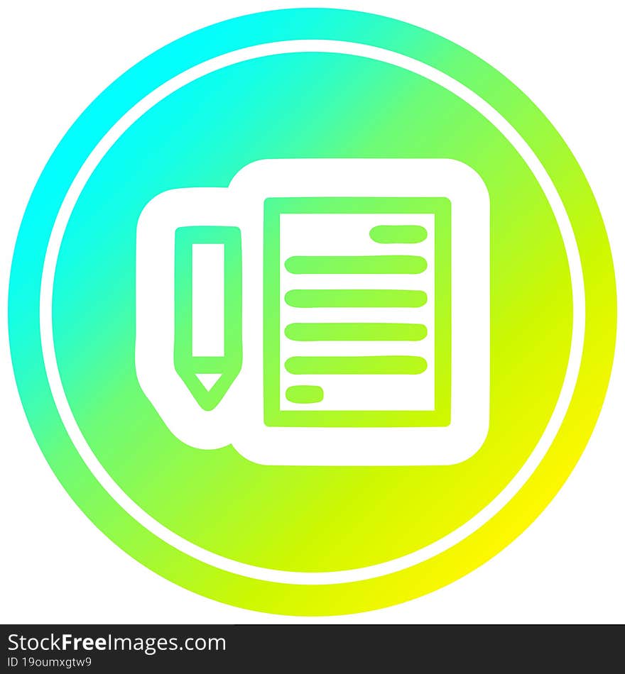 document and pencil circular in cold gradient spectrum