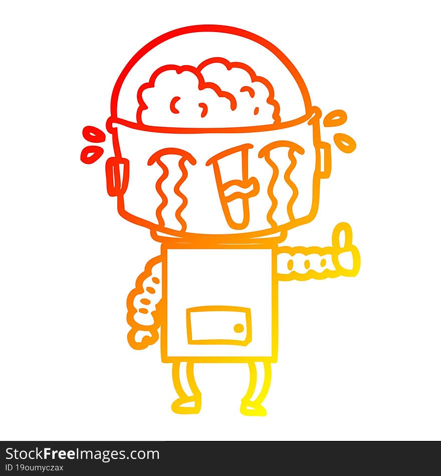 warm gradient line drawing cartoon crying robot making gesture