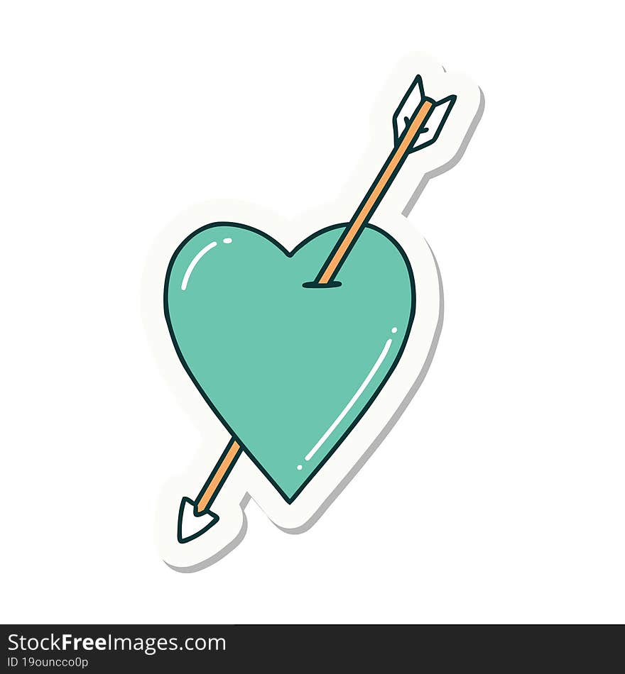 sticker of tattoo in traditional style of an arrow and heart. sticker of tattoo in traditional style of an arrow and heart