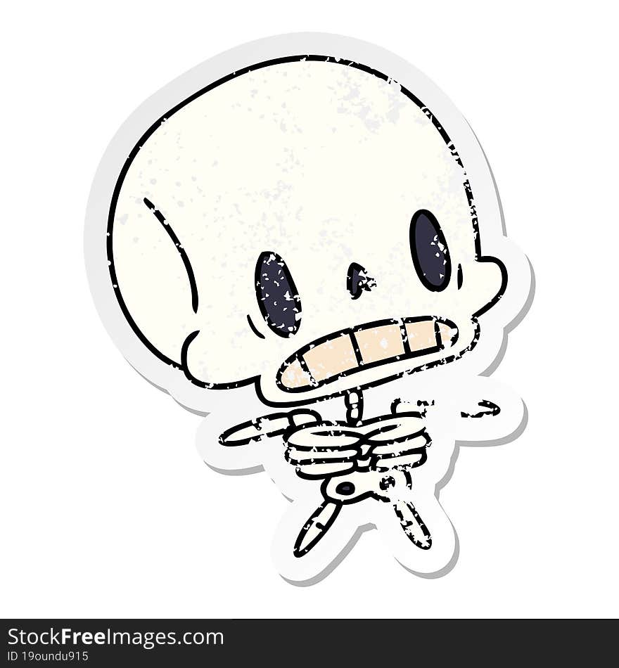 Distressed Sticker Cartoon Kawaii Cute Dead Skeleton