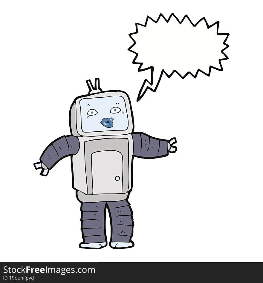 funny cartoon robot with speech bubble