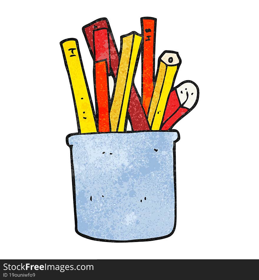 Textured Cartoon Desk Pot Of Pencils And Pens