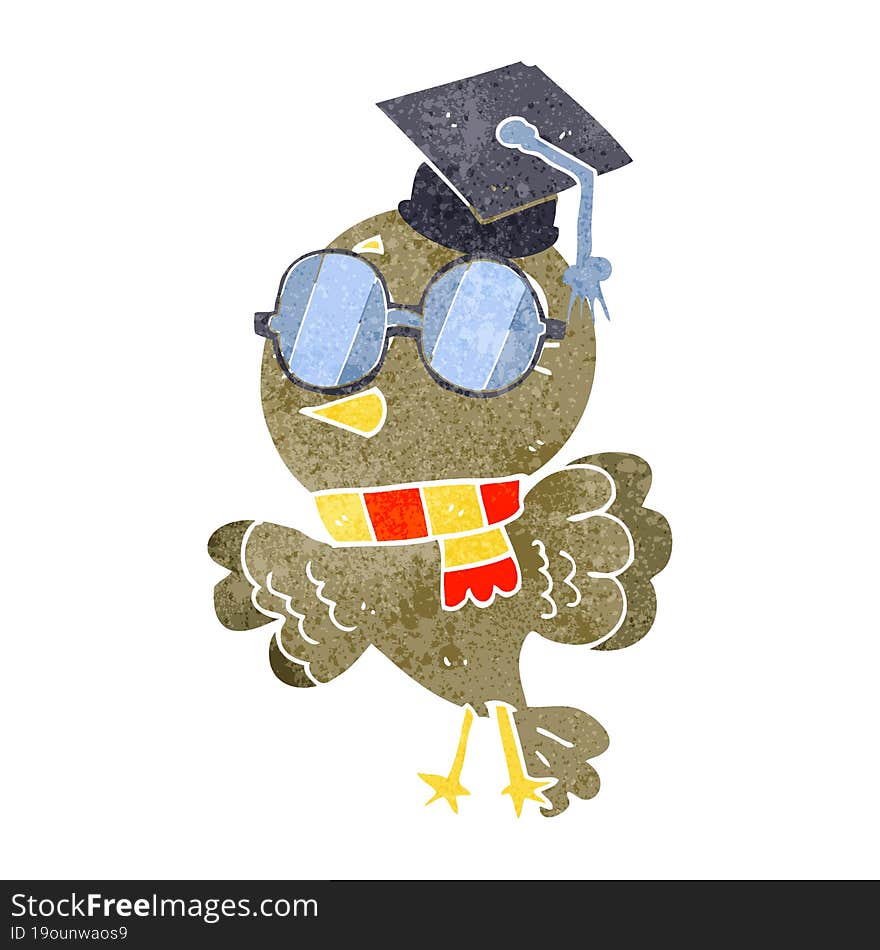 cute freehand drawn retro cartoon well educated bird. cute freehand drawn retro cartoon well educated bird